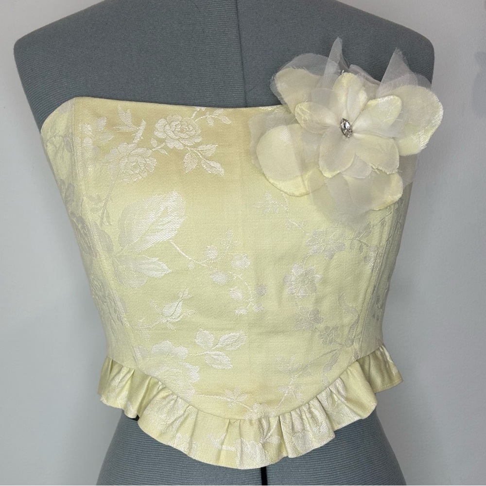LOVESHACKFANCY - Yellow Floral Strapless Ruffle Corset Top Size XS